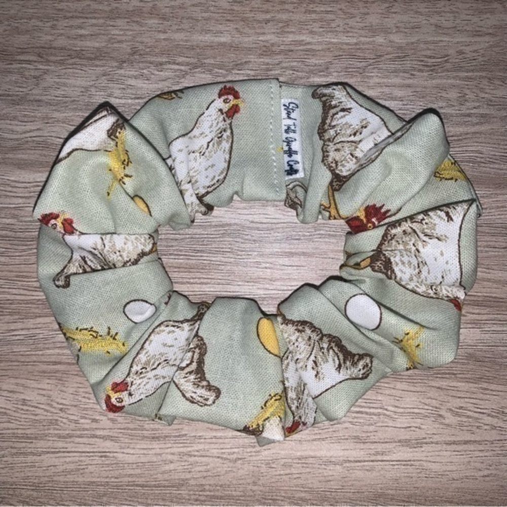 $7ea or 3/$15 Farm Life chicken green hair Scrunchie handmade new